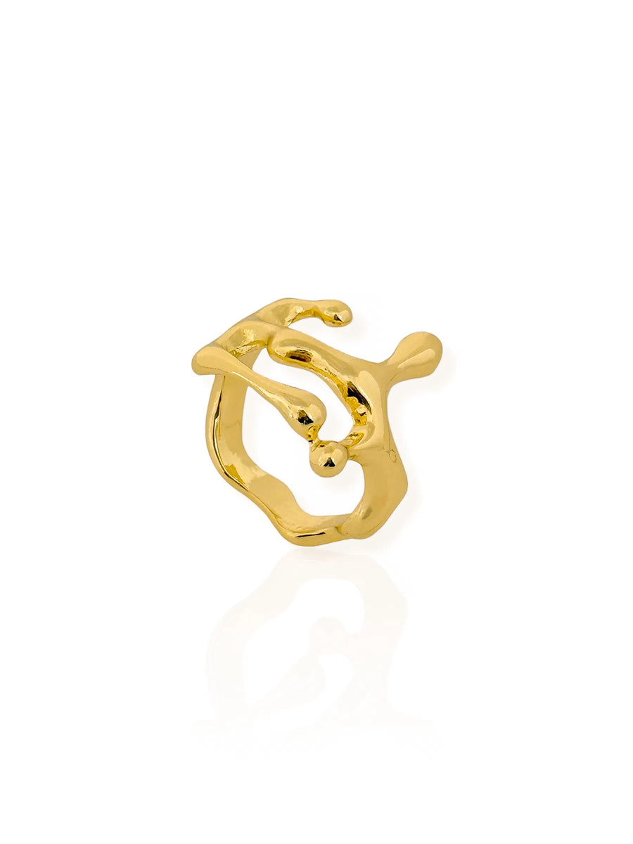 Anel Folheado a Ouro 18k e Prata Design Organico Liso