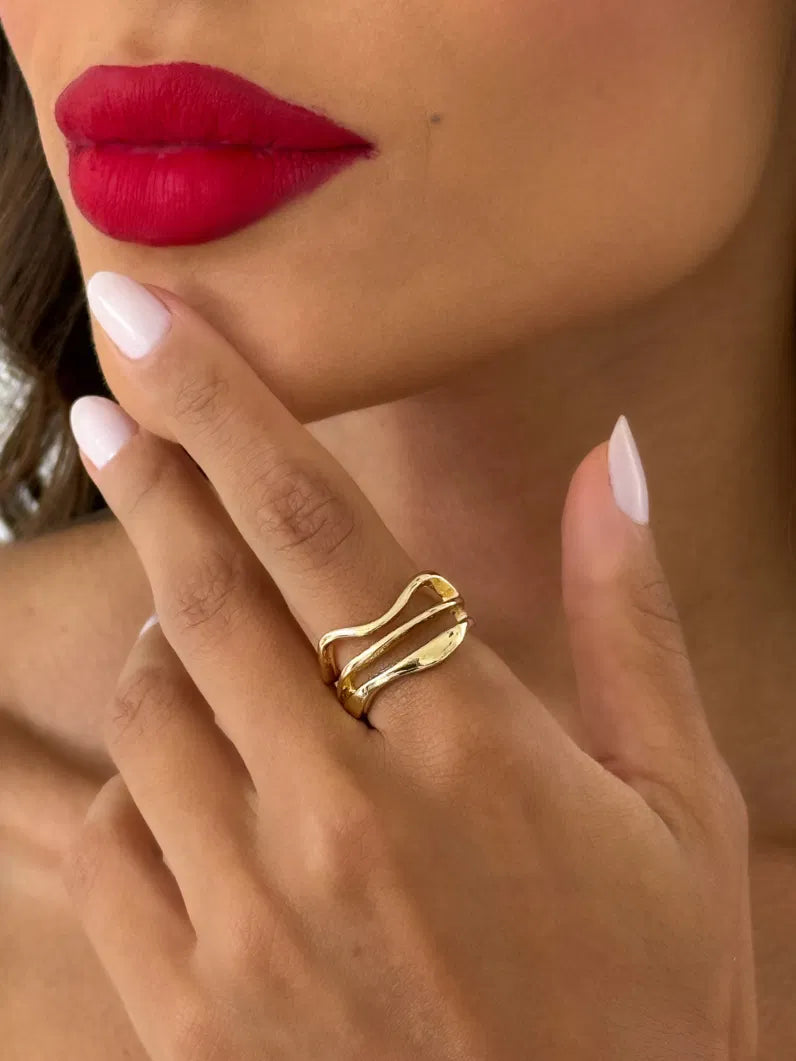 Anel Folheado a Ouro 18k e Prata Fios Vazados