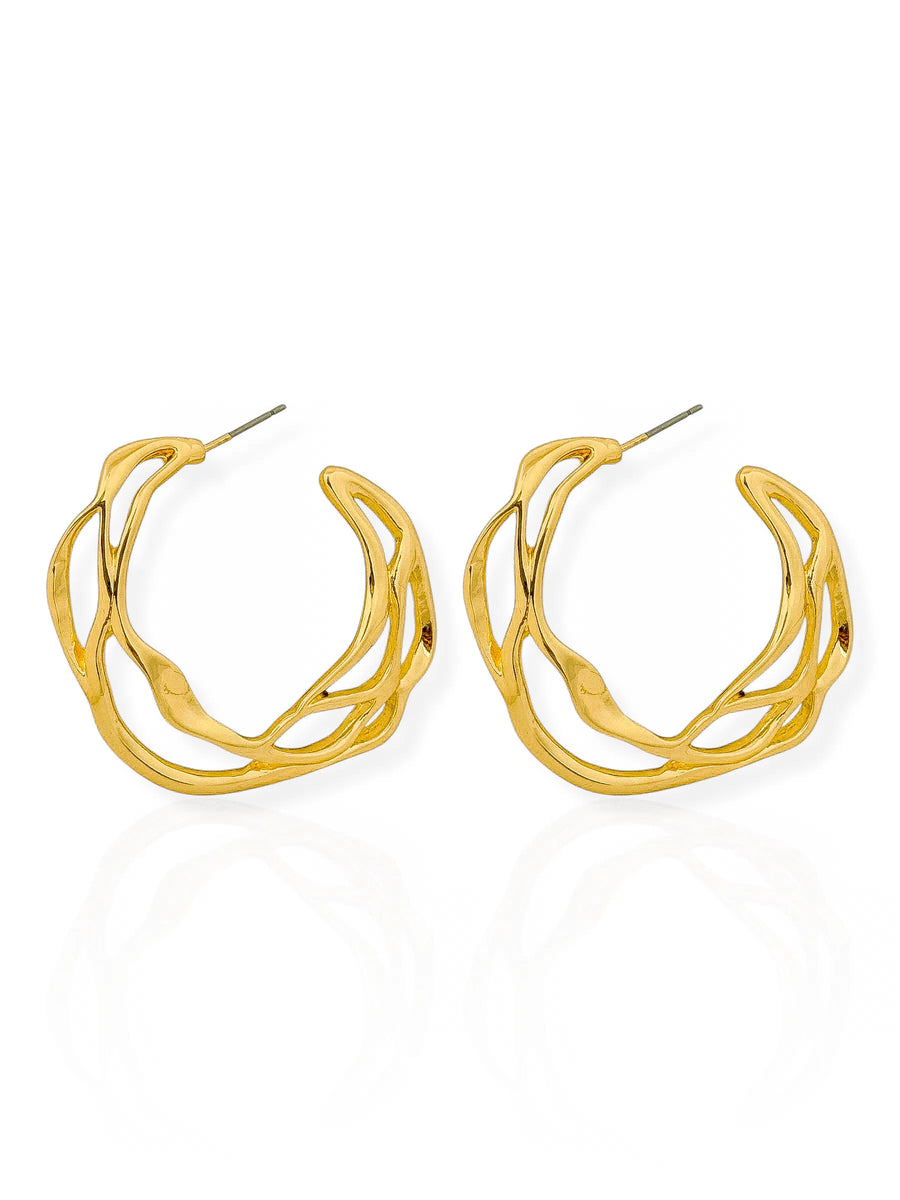 Brinco Folheado a Ouro 18k e Prata Argola de Fios Organicos - ouro