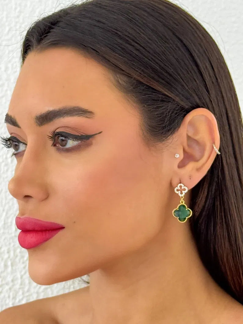 Brinco Folheado a Ouro 18k e Prata Inspiração Vg. Cravejado - Ouro - Verde