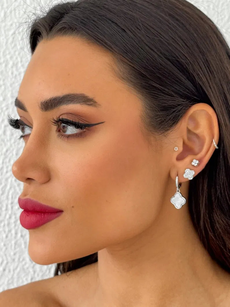 Trio de Brinco Folheado a Prata Inspiração Vg Resinada e Cravejada - Branco