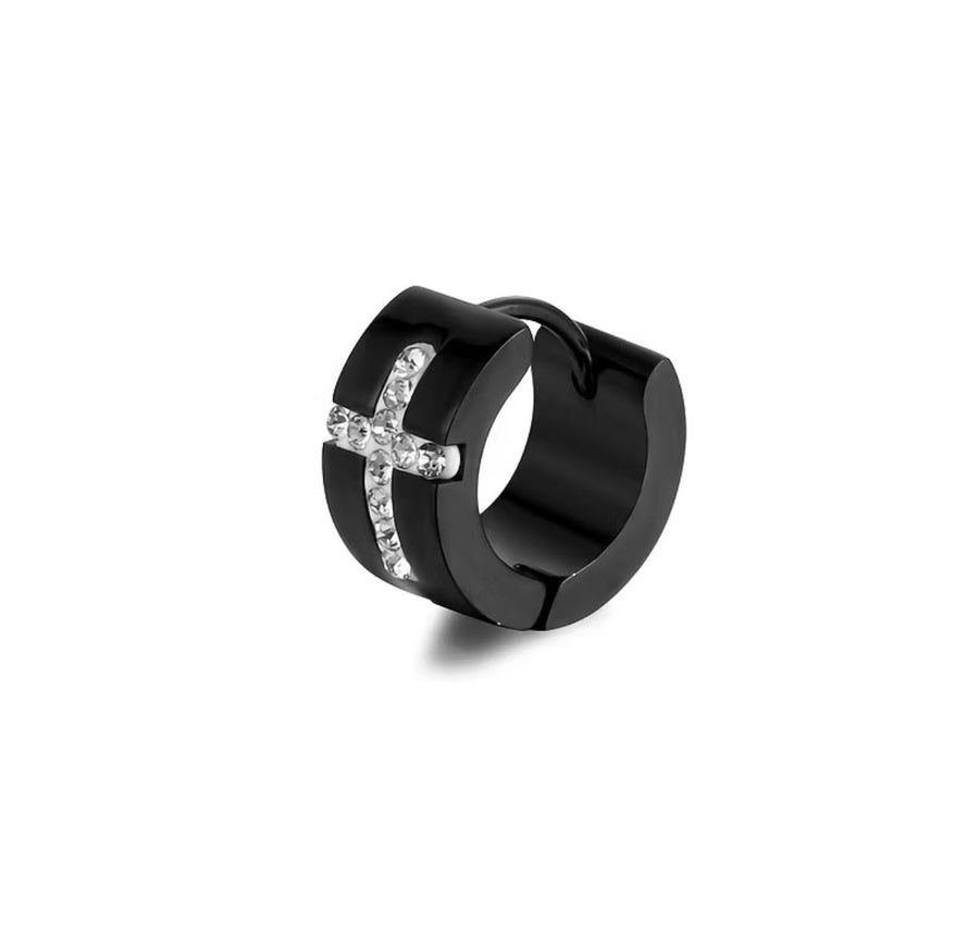 Brincos Cruzados de Aço Inoxidável Masculino - Preto