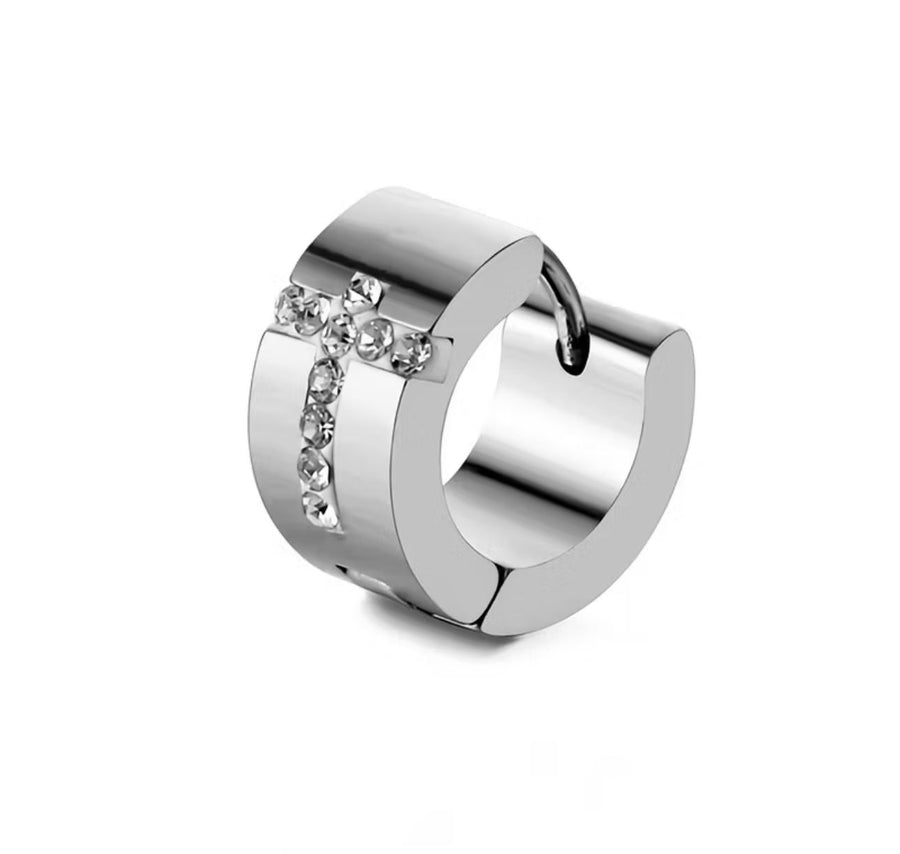 Brincos Cruzados de Aço Inoxidável Masculino - Prata