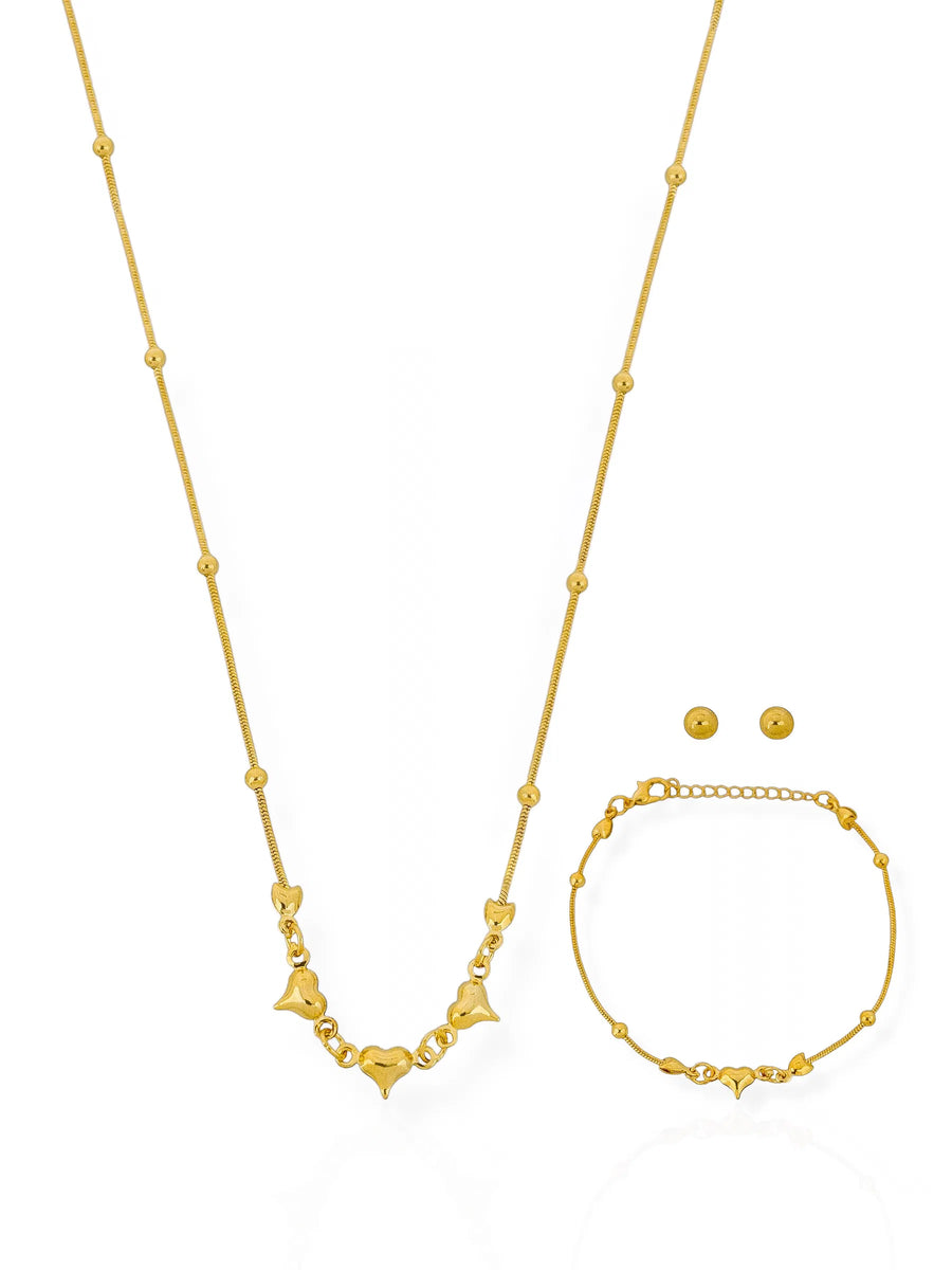 Conjunto Infantil Colar, Brinco e Pulseira Folheado a Ouro 18k e Prata Corações - Ouro
