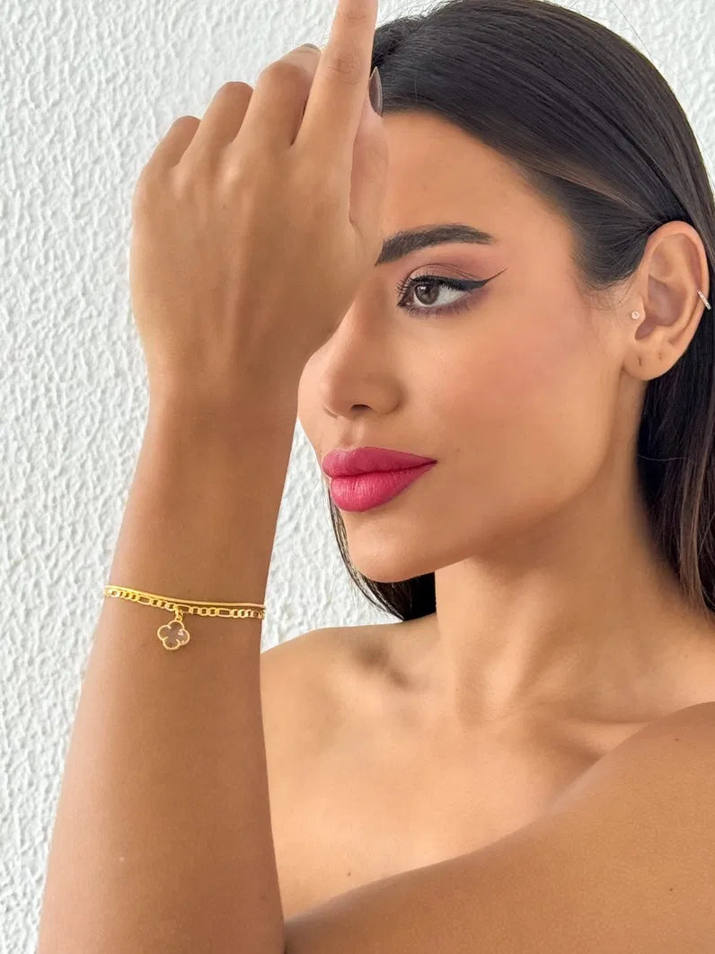 Pulseira Dupla Folheada a Ouro 18k e Prata Inspiração Vg.Transparente - Ouro