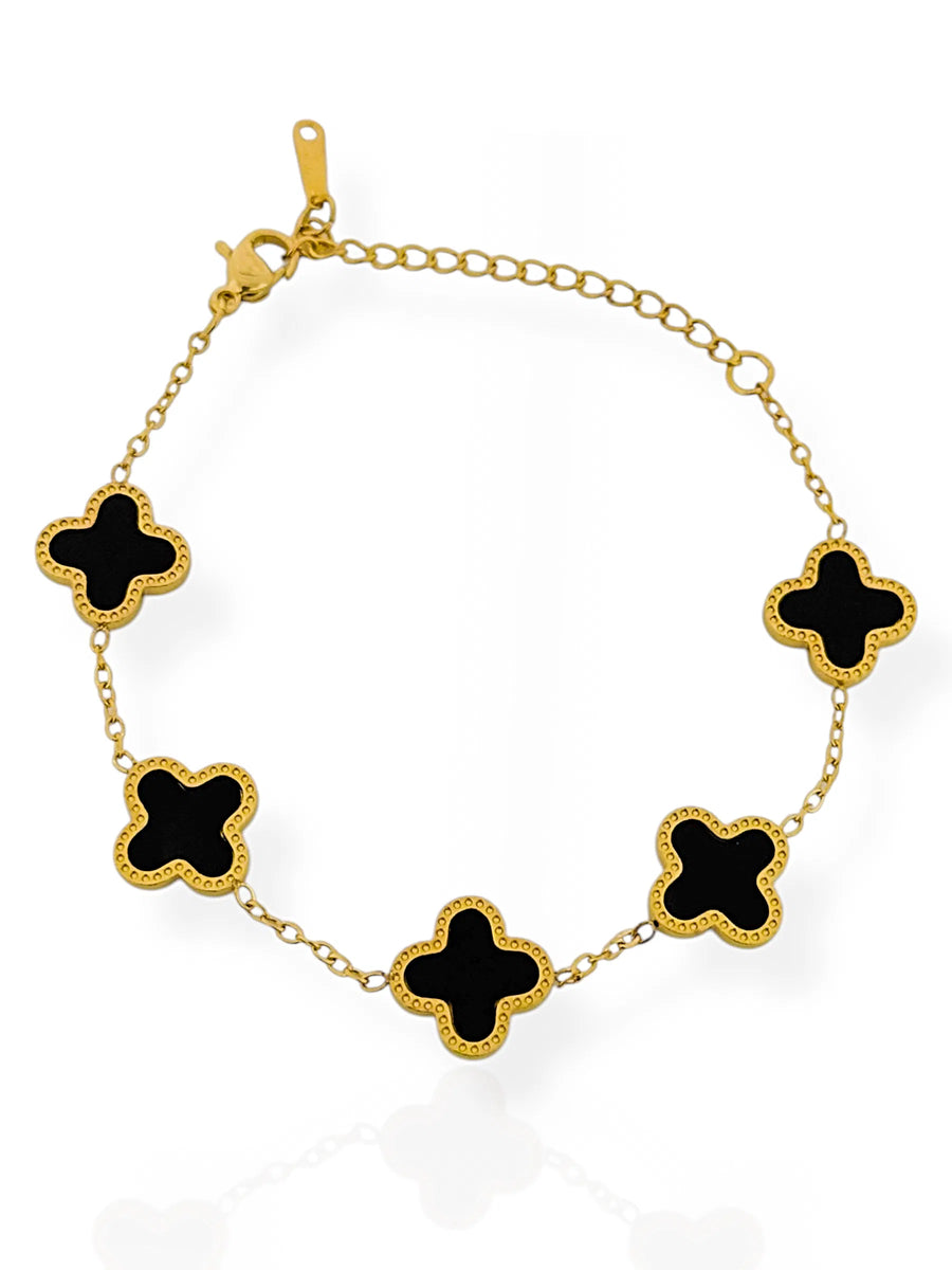 Pulseira Folheada a Ouro 18k e Prata Inspiração Vg.Resinada - Ouro - Preto