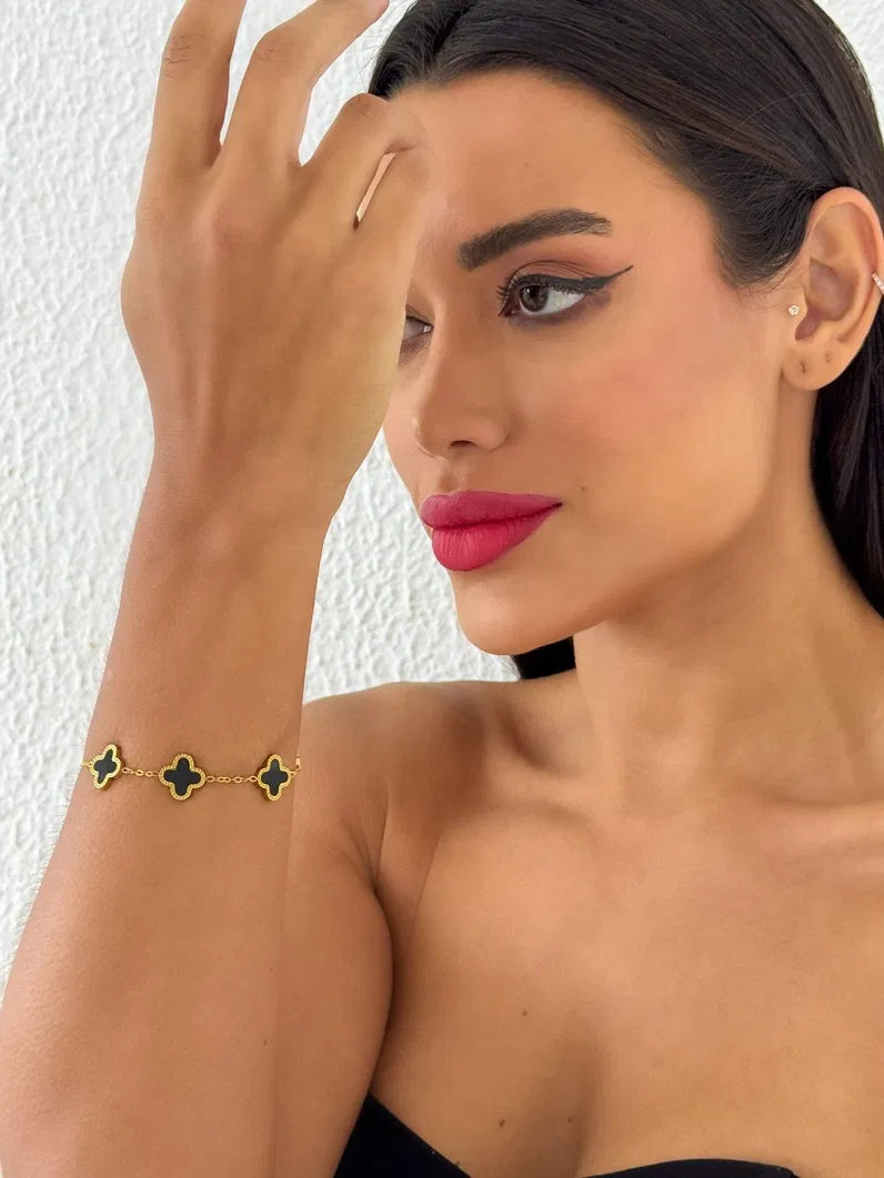 Pulseira Folheada a Ouro 18k e Prata Inspiração Vg.Resinada - Ouro - Preto