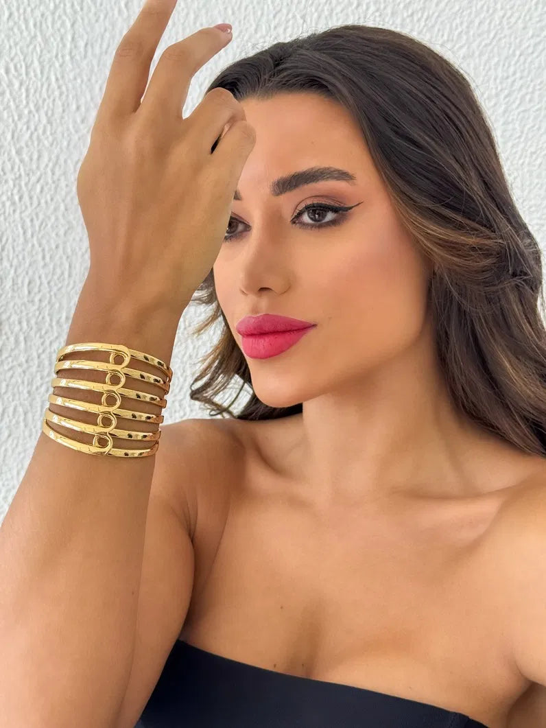 Bracelete Folheado a Ouro 18k Fios Vazados Maxi - Ouro