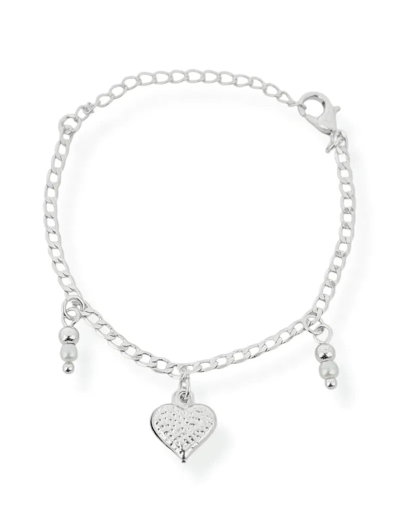 Pulseira Infantil Folheado a Ouro 18k e Prata Coração e Pérola - Prata