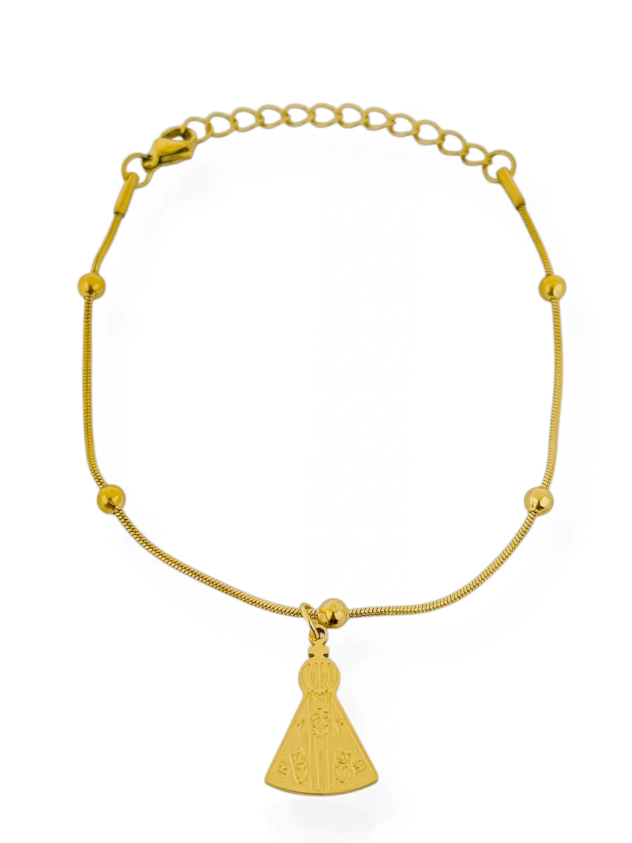 Pulseira de Aço Inoxidável Folheada a Ouro 18k Nossa Senhora