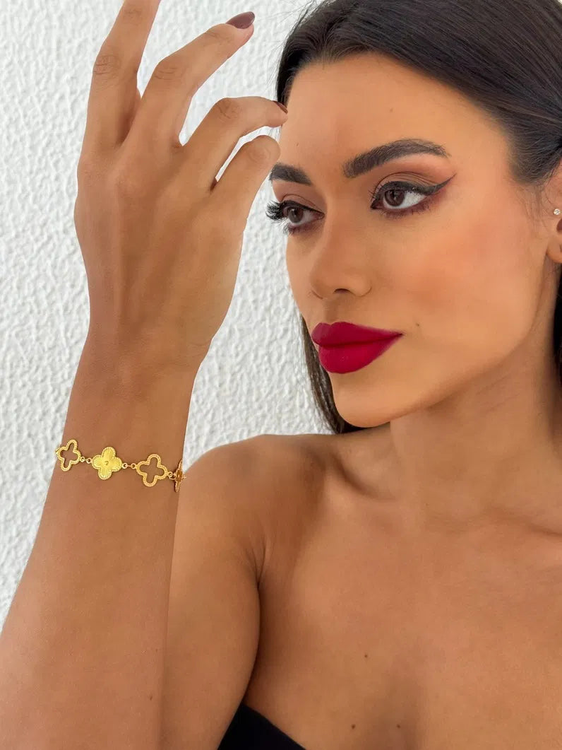 Pulseira Folheada a Ouro 18k Trevo Inspiração Vg. Detalhado - Ouro