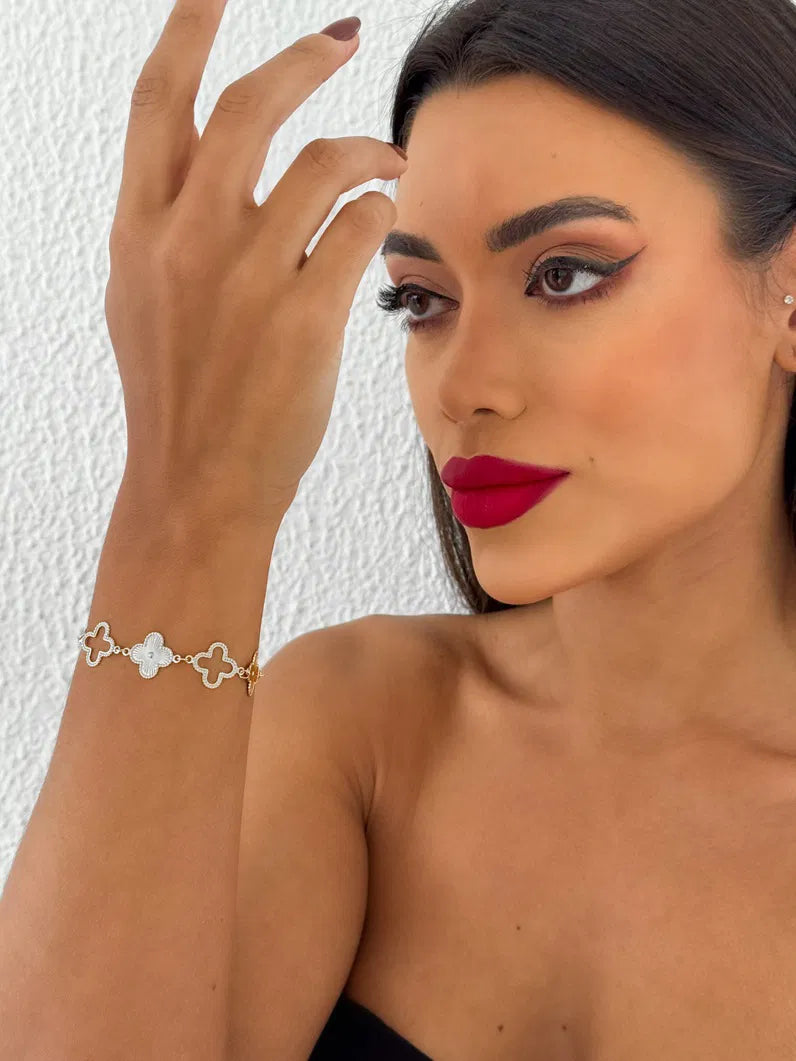 Pulseira Folheada a Prata Trevo Inspiração Vg. Detalhado