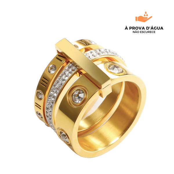 Anel Triplo Glamour Banhado em Ouro 18k