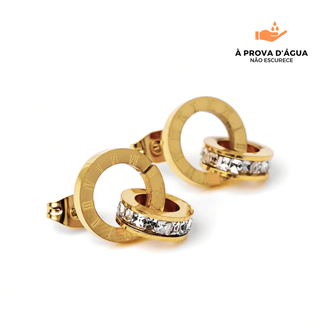 Brincos de Argola Romano com Anéis Cruzados Banhados em Ouro 18k