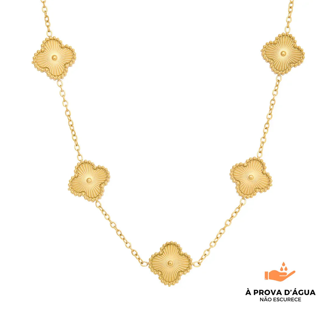 Colar de Trevo Dourado Banhado em Ouro 18k