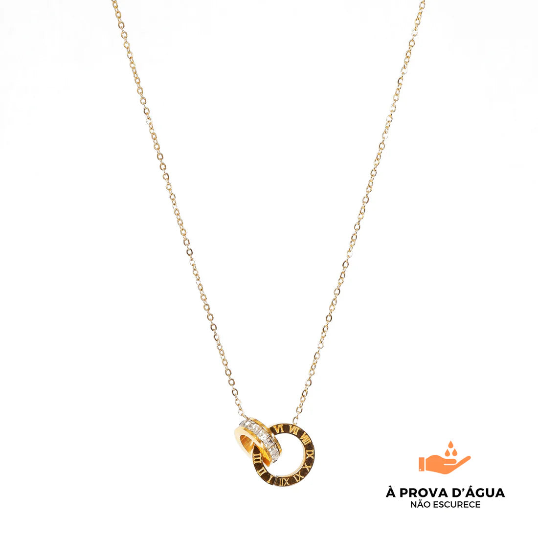 Colar Romano com Anéis Cruzados Banhado em Ouro 18k
