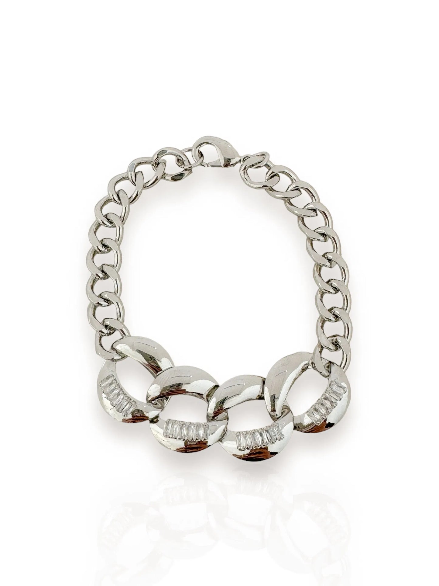 Pulseira folheado a Prata, Corrente Com Navete - Prata
