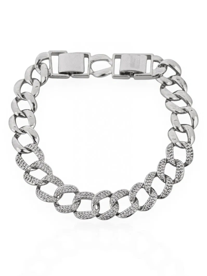 Pulseira Folheado a e Prata Corrente Com Zircônia - Prata