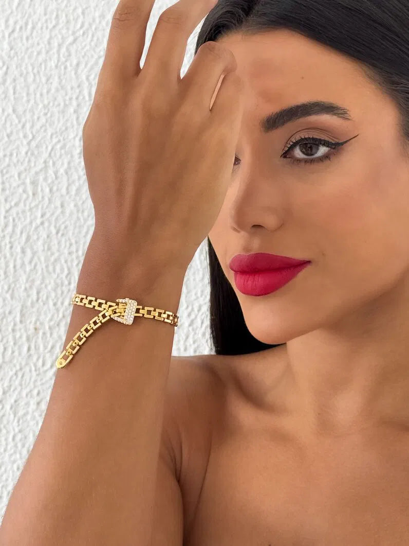 Pulseira Folheado a Ouro 18k e Prata Fecho Com Zircônia - Ouro