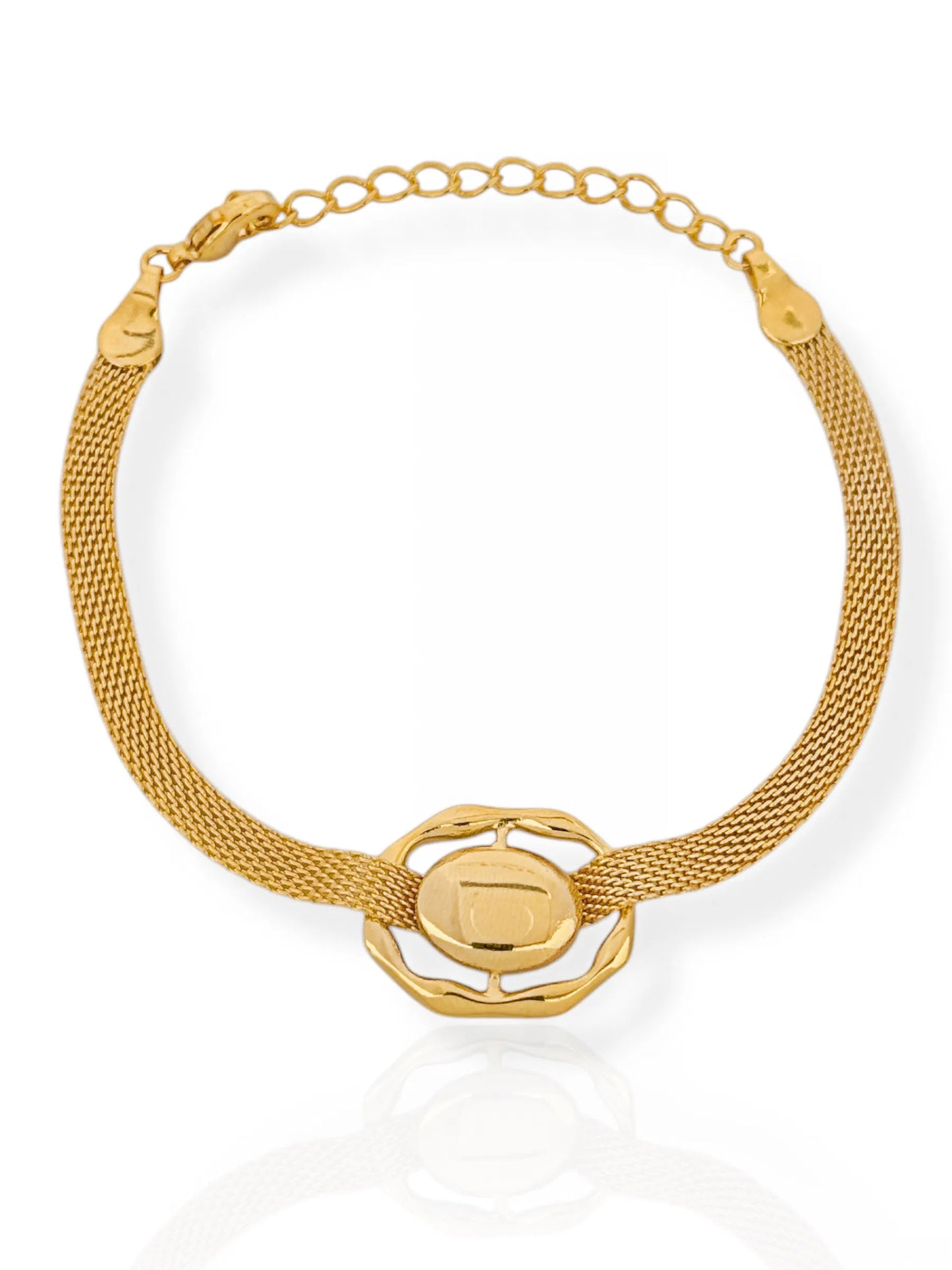 Pulseira Folheado a Ouro 18k e Prata Manta Com Circulo Martelado - Ouro
