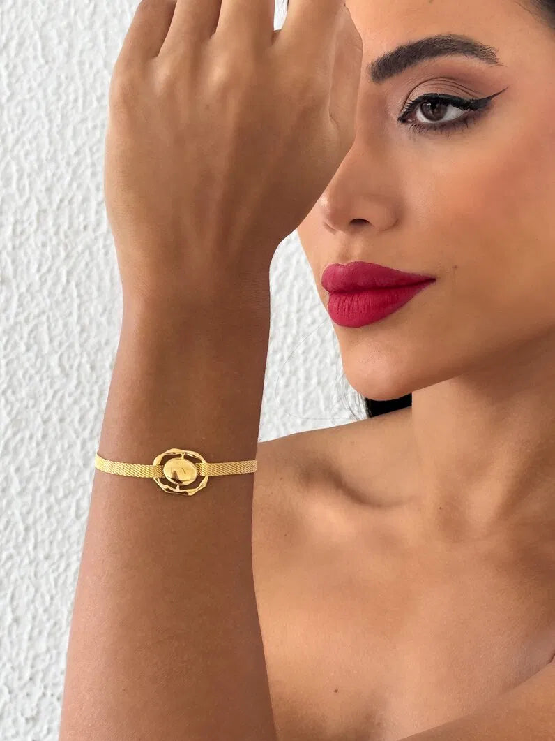 Pulseira Folheado a Ouro 18k e Prata Manta Com Circulo Martelado - Ouro