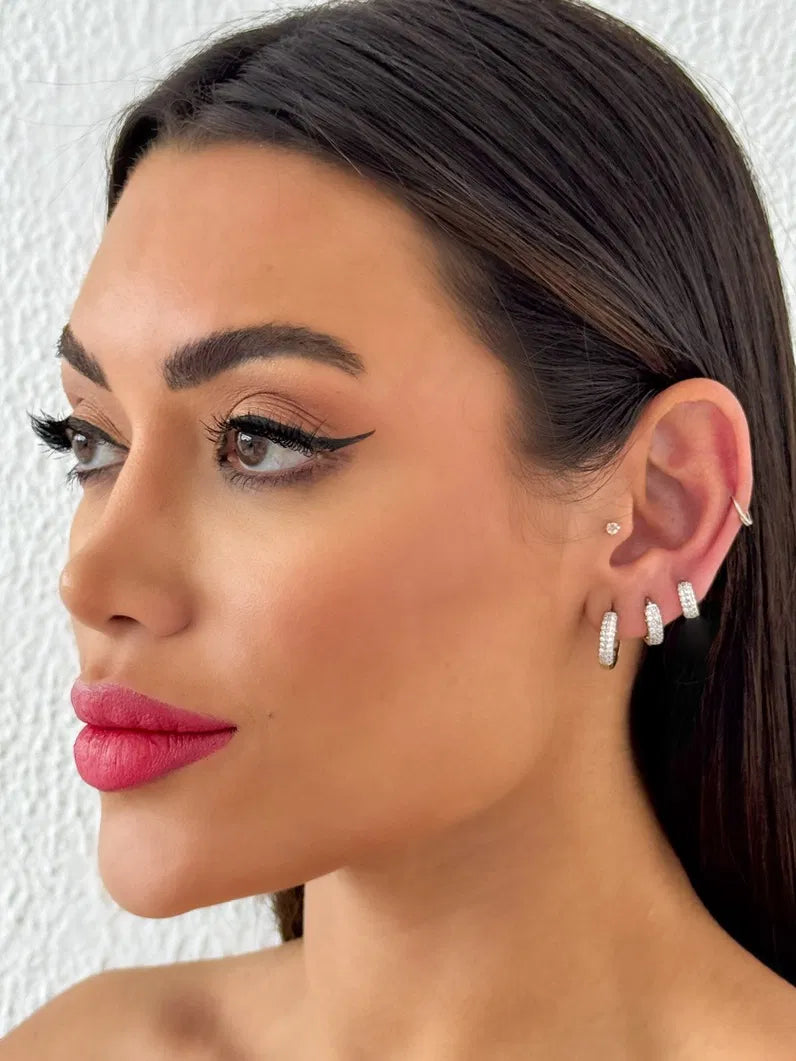 Trio de Brincos Folheado a Ouro 18k e Prata Argola Com Microzircônia - Prata